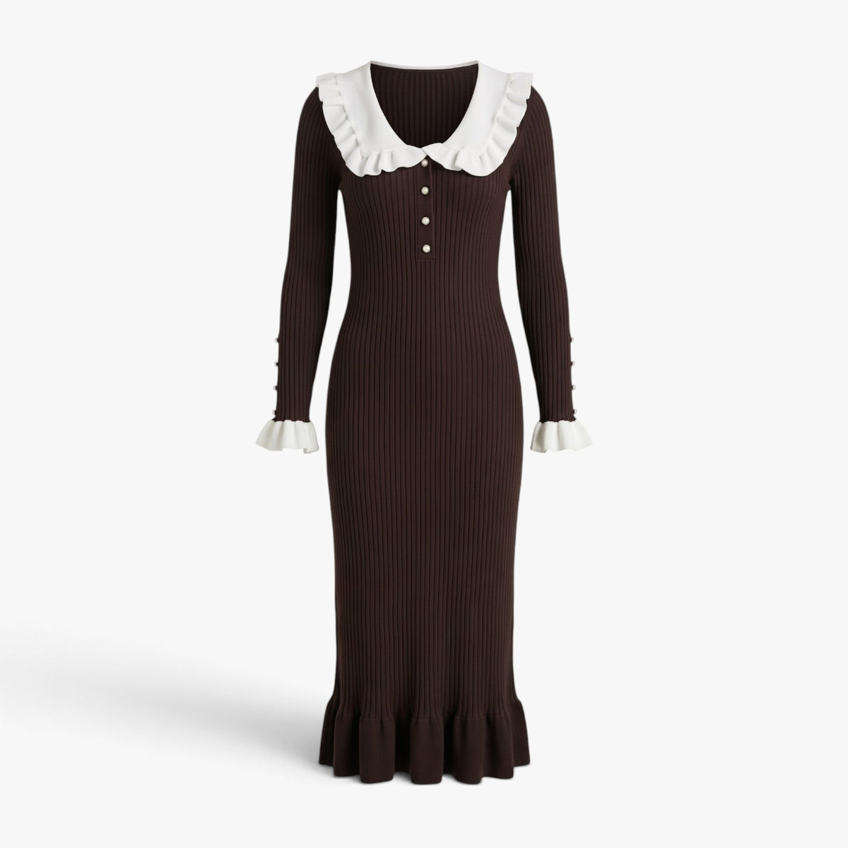 Old Fortune | Women's Ribbed Midi Dress with Ruffles