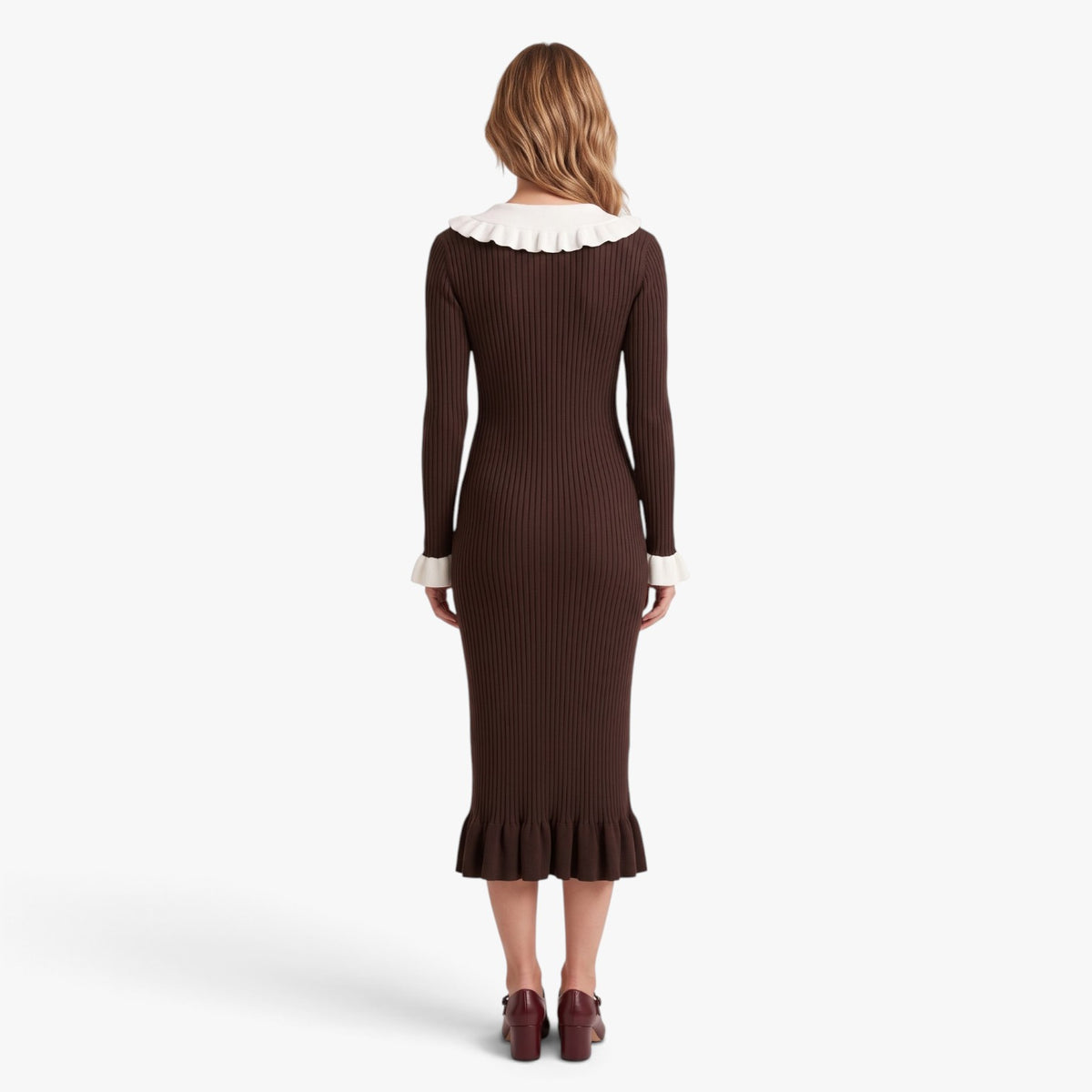 Old Fortune | Women's Ribbed Midi Dress with Ruffles