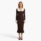 Old Fortune | Women's Ribbed Midi Dress with Ruffles