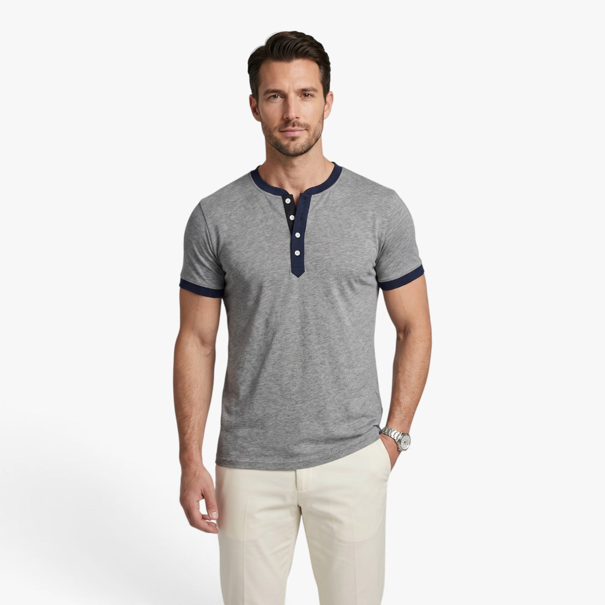 Old Fortune | Men’s Henley Shirt with Contrast Trim