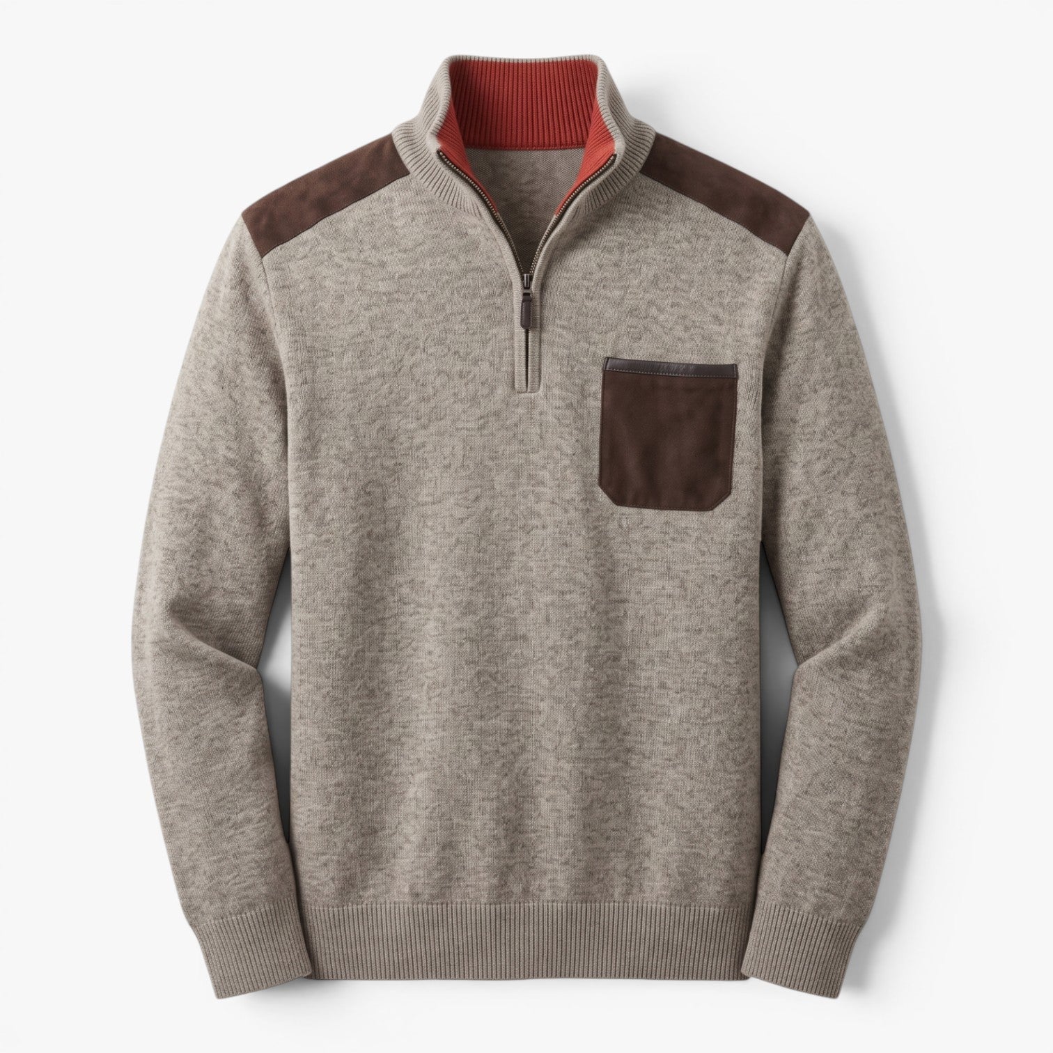 Old Fortune | Herrenpullover mit Stehkragen, Reißverschluss und kontrastierenden Einsätzen