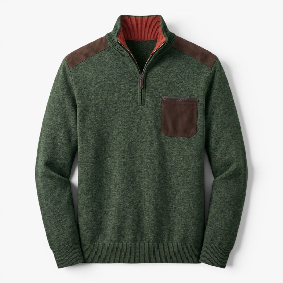 Old Fortune | Herrenpullover mit Stehkragen, Reißverschluss und kontrastierenden Einsätzen