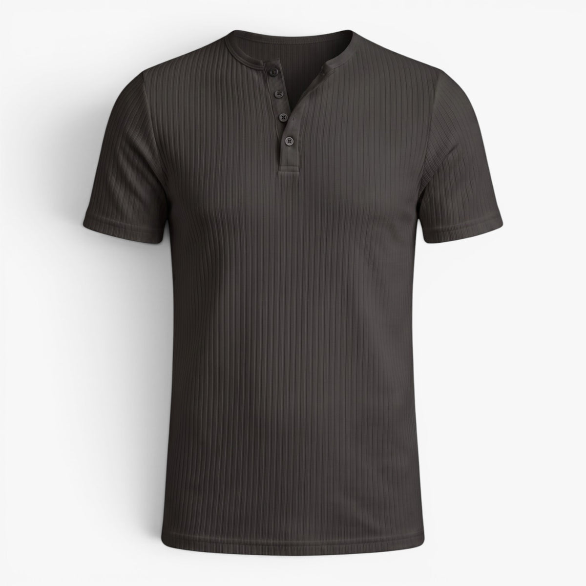 Old Fortune | Heren T-shirt met Ribstructuur, Henley-hals en Knopen, Slim Fit