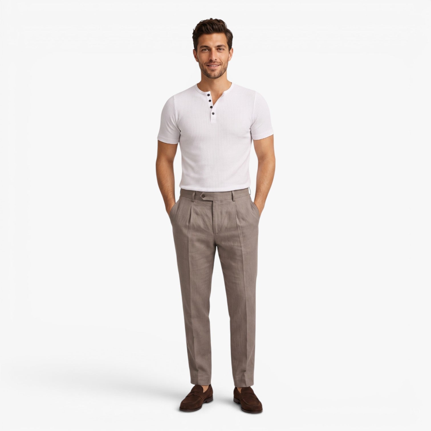 Old Fortune | Heren T-shirt met Ribstructuur, Henley-hals en Knopen, Slim Fit