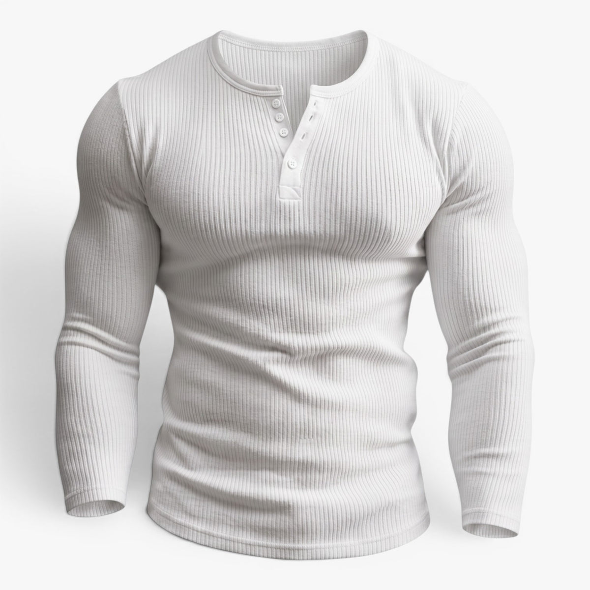 Old Fortune | Heren Geribd Henley Slim Fit T-shirt met Lange Mouwen