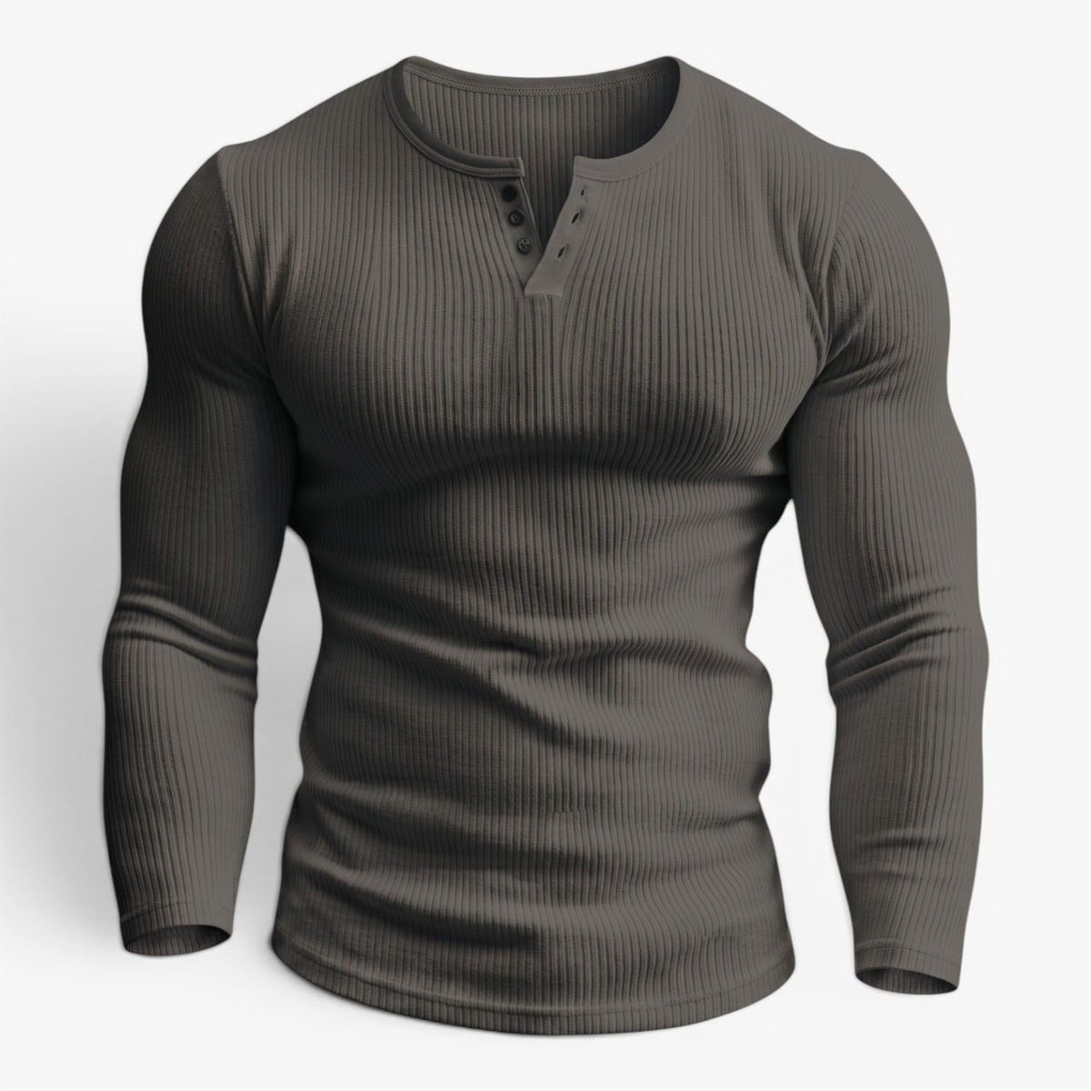Old Fortune | Heren Geribd Henley Slim Fit T-shirt met Lange Mouwen