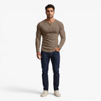 Old Fortune | Heren Geribd Henley Slim Fit T-shirt met Lange Mouwen