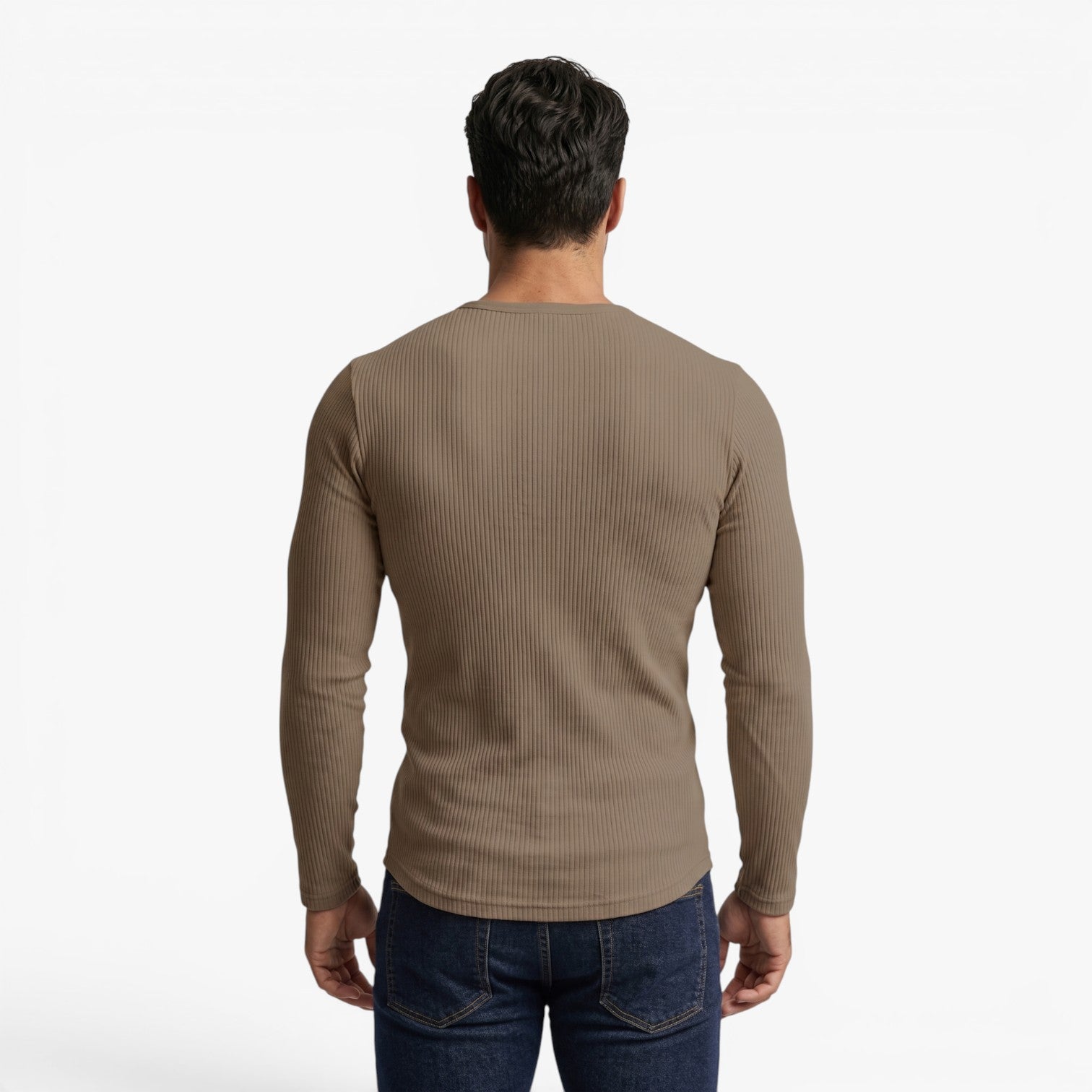Old Fortune | Heren Geribd Henley Slim Fit T-shirt met Lange Mouwen
