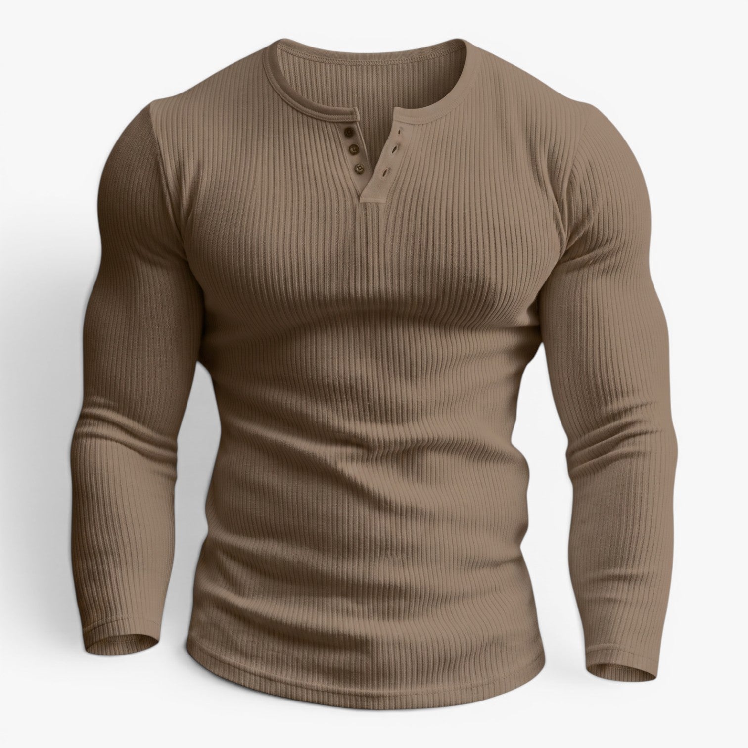Old Fortune | Heren Geribd Henley Slim Fit T-shirt met Lange Mouwen