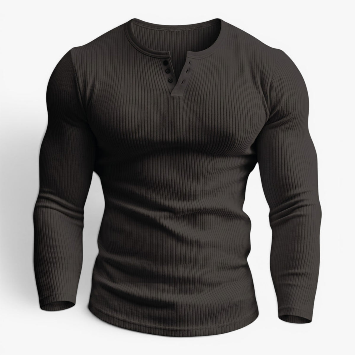 Old Fortune | Heren Geribd Henley Slim Fit T-shirt met Lange Mouwen