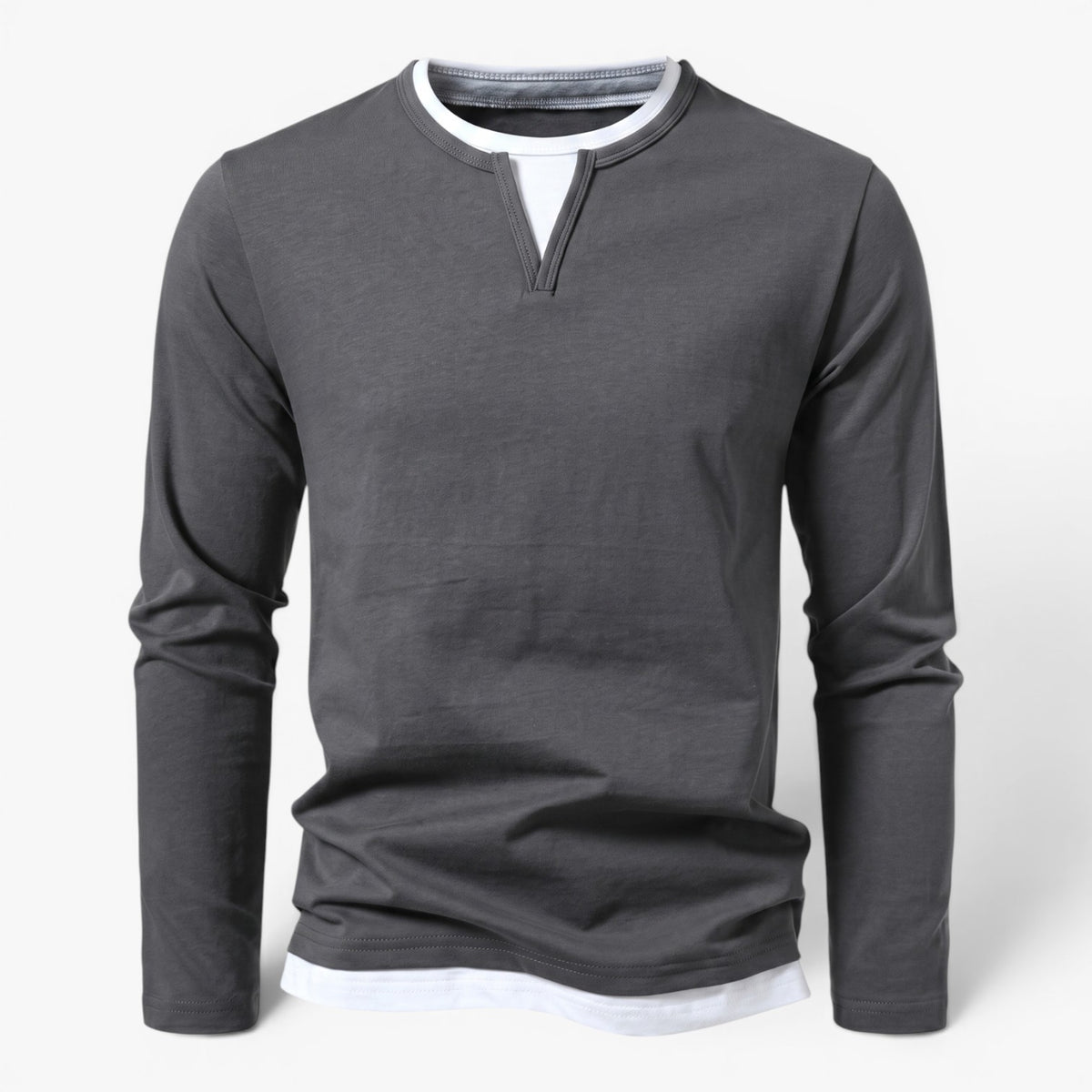 Old Fortune | Heren T-shirt met Lange Mouwen en V-hals met Split