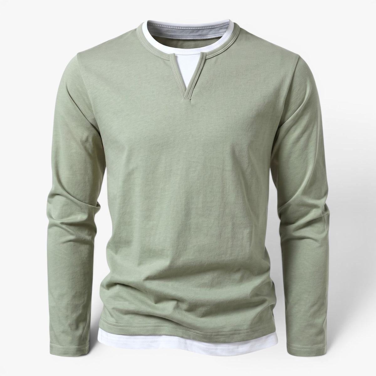 Old Fortune | Heren T-shirt met Lange Mouwen en V-hals met Split