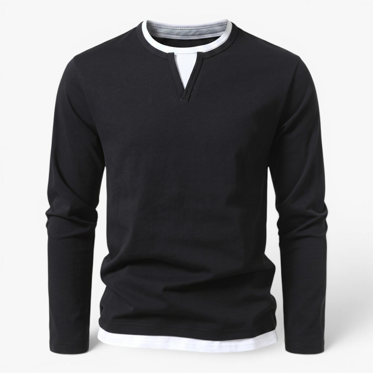 Old Fortune | Heren T-shirt met Lange Mouwen en V-hals met Split