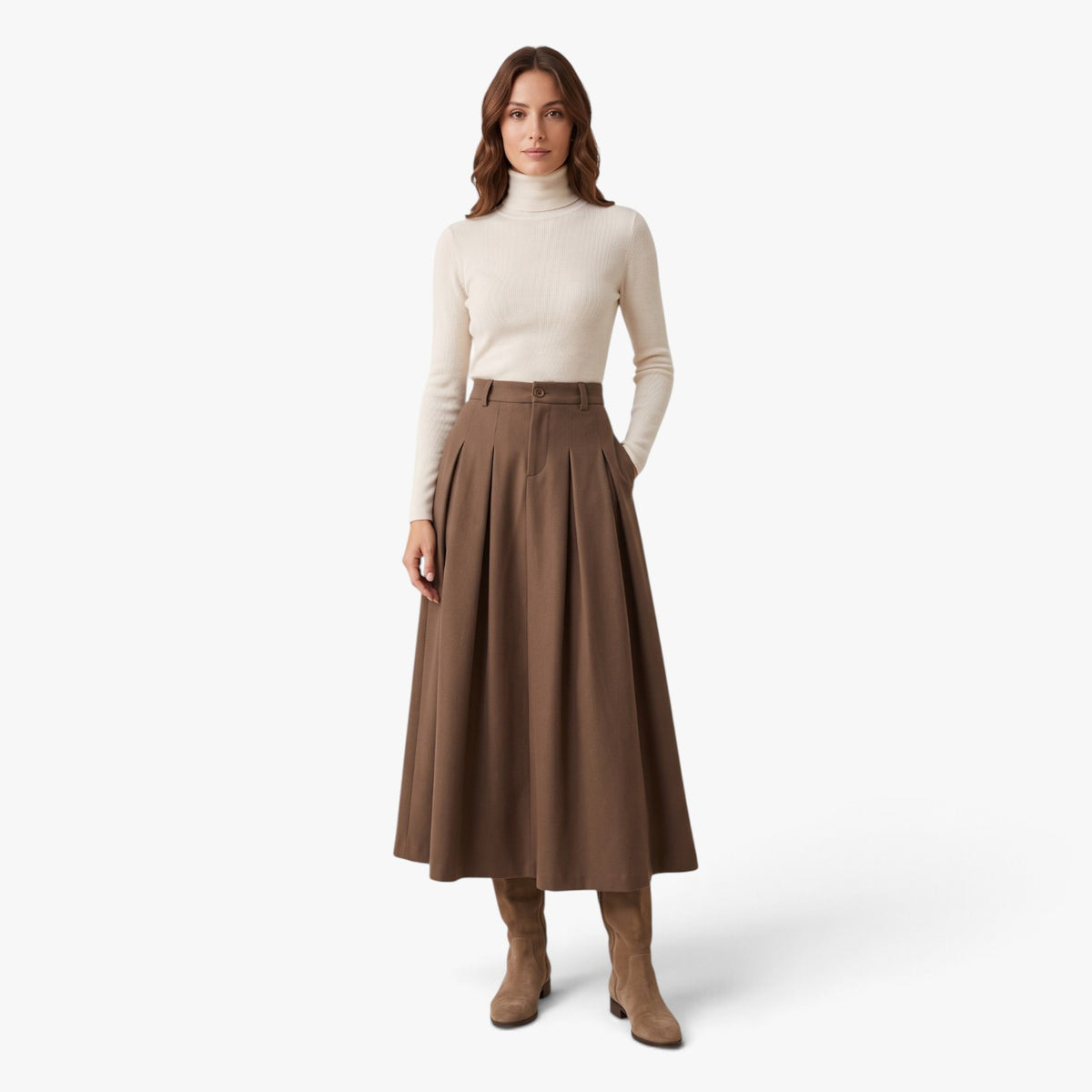 Old Fortune | Women's High-Waisted Pleated Maxi Skirt