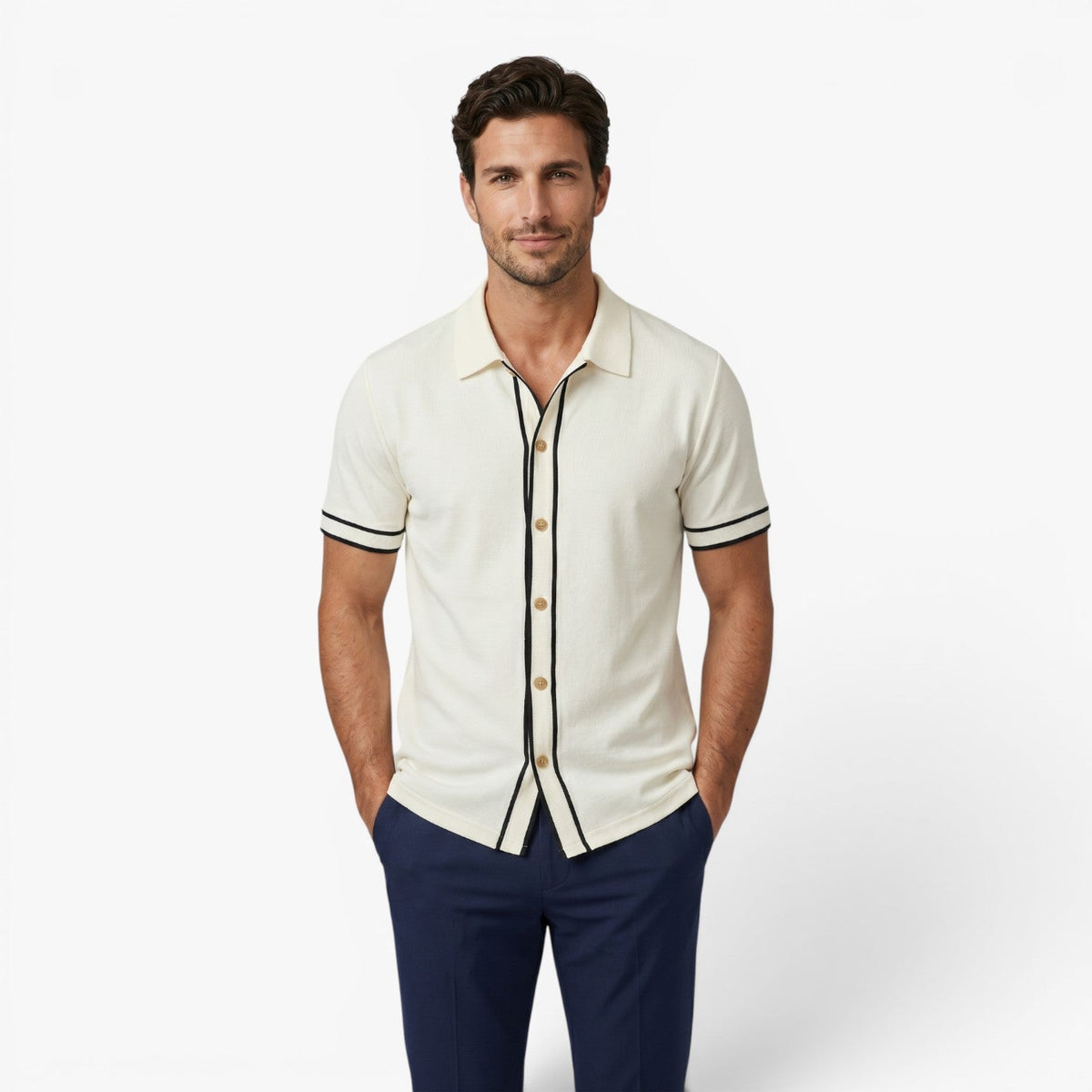 Old Fortune | Heren polo met contrasterende knoopafwerking  