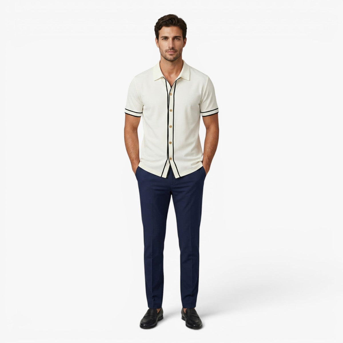 Old Fortune | Heren polo met contrasterende knoopafwerking  