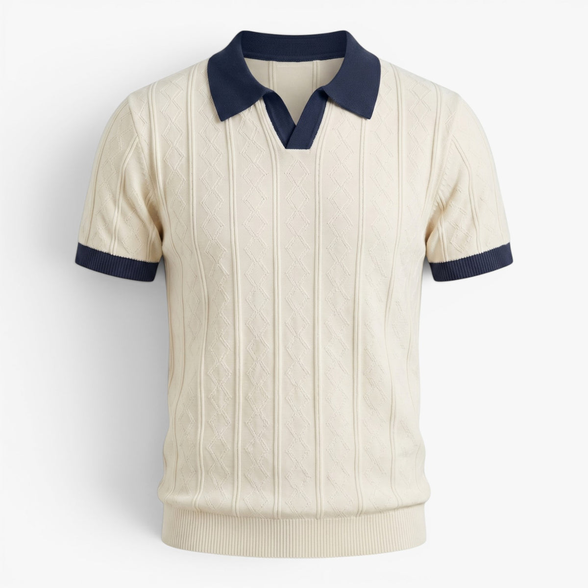 Old Fortune | Heren gebreide polo met gestructureerd patroon en contrasterende kraag