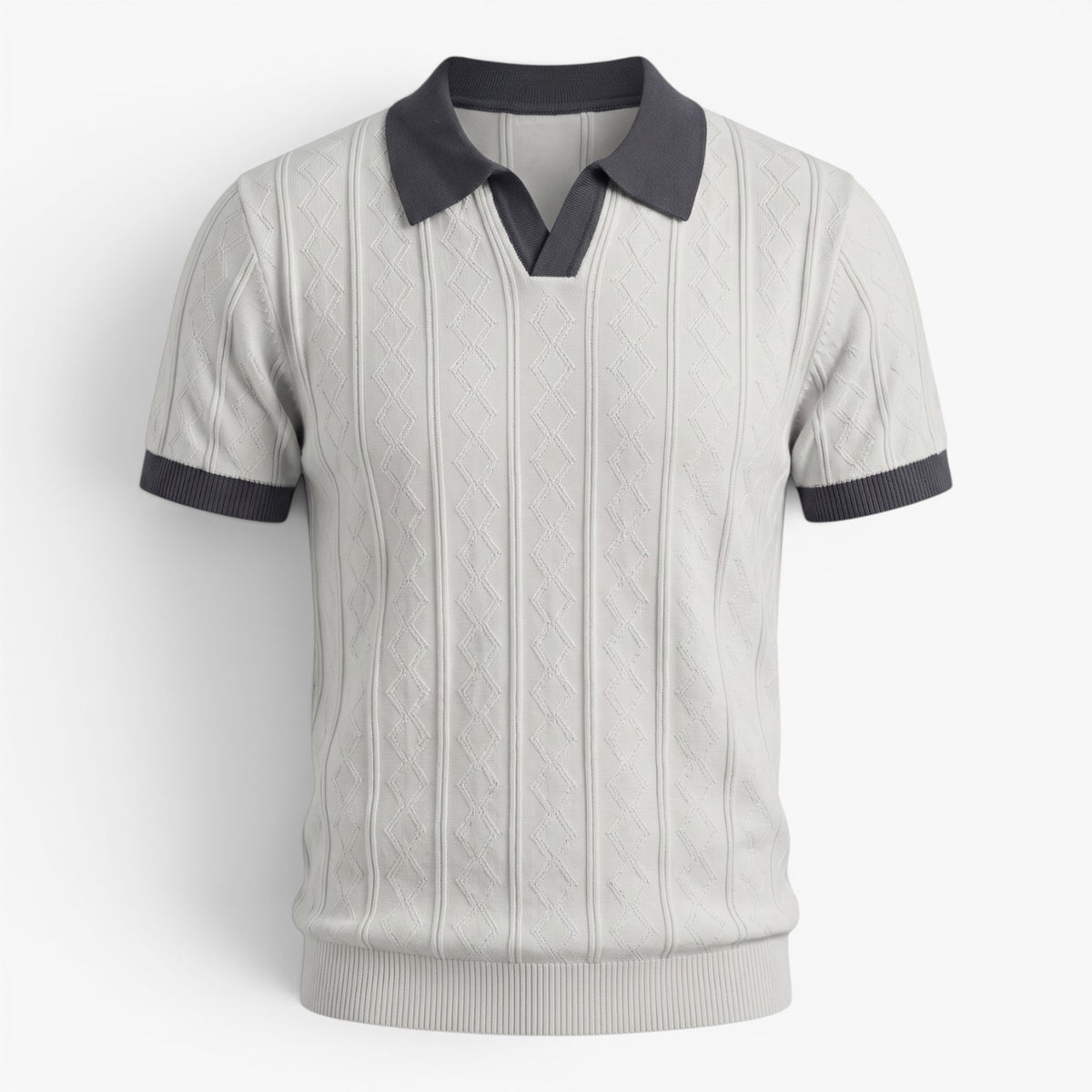 Old Fortune | Heren gebreide polo met gestructureerd patroon en contrasterende kraag