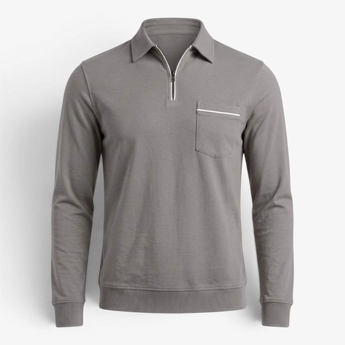 Old Fortune | Heren Polo met Lange Mouwen en Rits Slim Fit