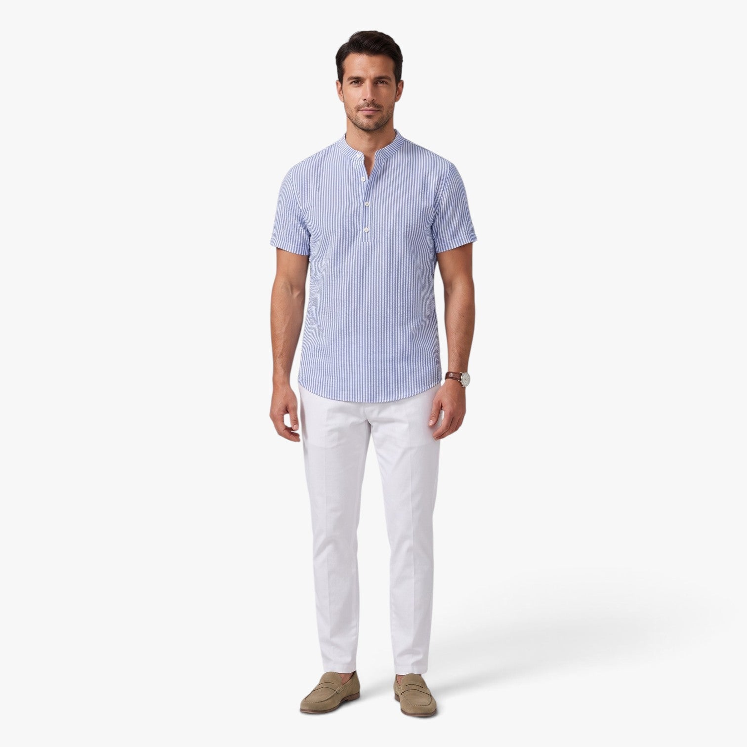 Old Fortune | Men’s Striped Shirt with a Mandarin Collar