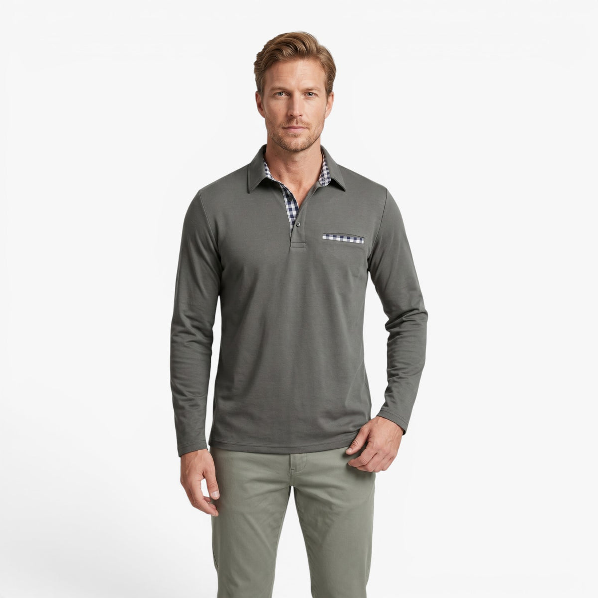 Old Fortune | Heren Polo met Lange Mouwen en Contrasterende Details