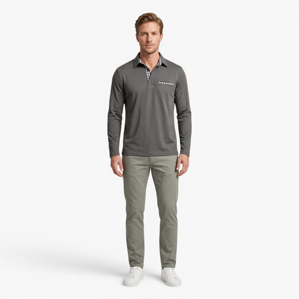 Old Fortune | Heren Polo met Lange Mouwen en Contrasterende Details