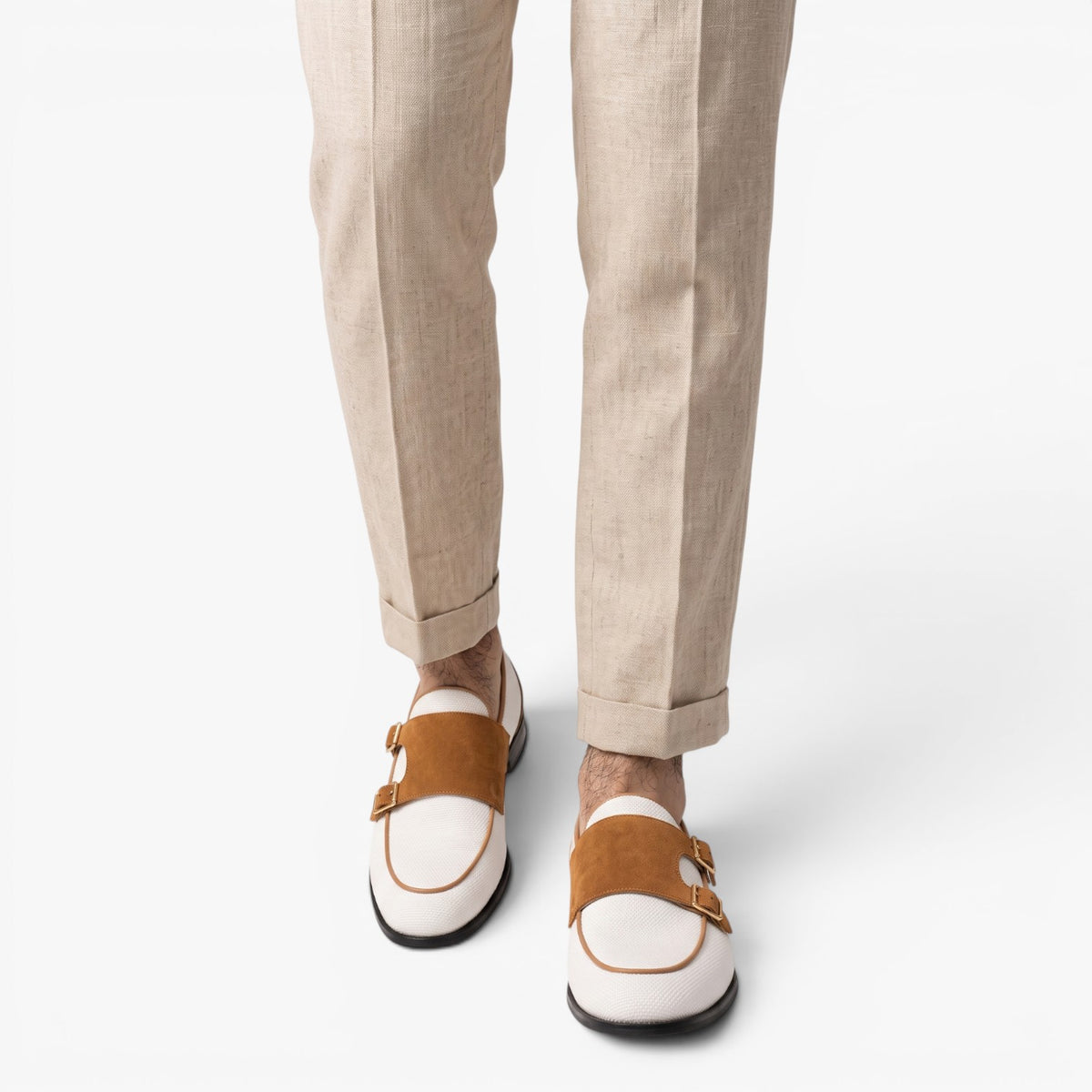 Old Fortune | Herren Mokassins Monk Strap Canvas mit Doppelter Schnalle Casual