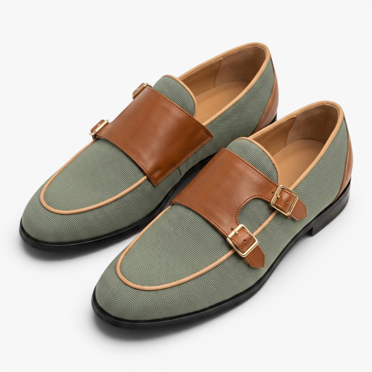 Old Fortune | Herren Mokassins Monk Strap Canvas mit Doppelter Schnalle Casual