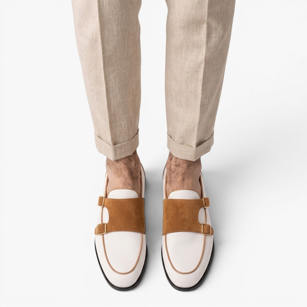 Old Fortune | Herren Mokassins Monk Strap Canvas mit Doppelter Schnalle Casual