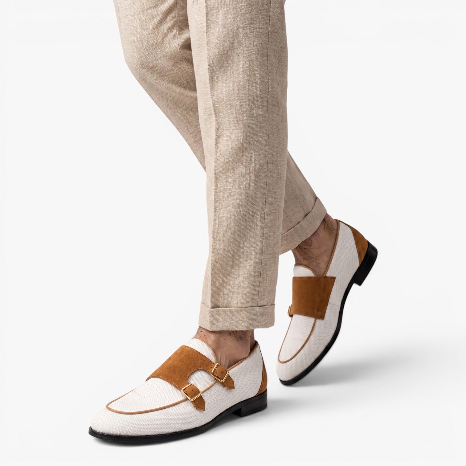 Old Fortune | Herren Mokassins Monk Strap Canvas mit Doppelter Schnalle Casual