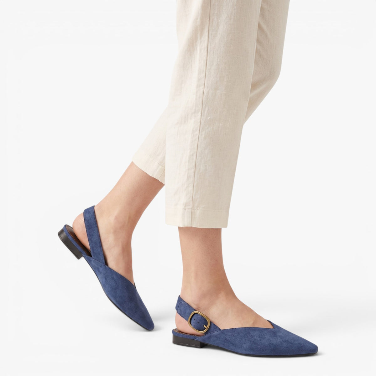 Old Fortune | Damskie Czółenka Slingback z Efektem Zamszu i Szpiczastym Noskiem