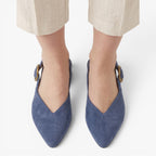 Old Fortune | Damskie Czółenka Slingback z Efektem Zamszu i Szpiczastym Noskiem