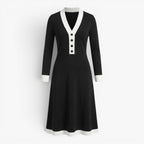 Old Fortune | Damen Midi-Kleid mit kontrastierendem V-Ausschnitt