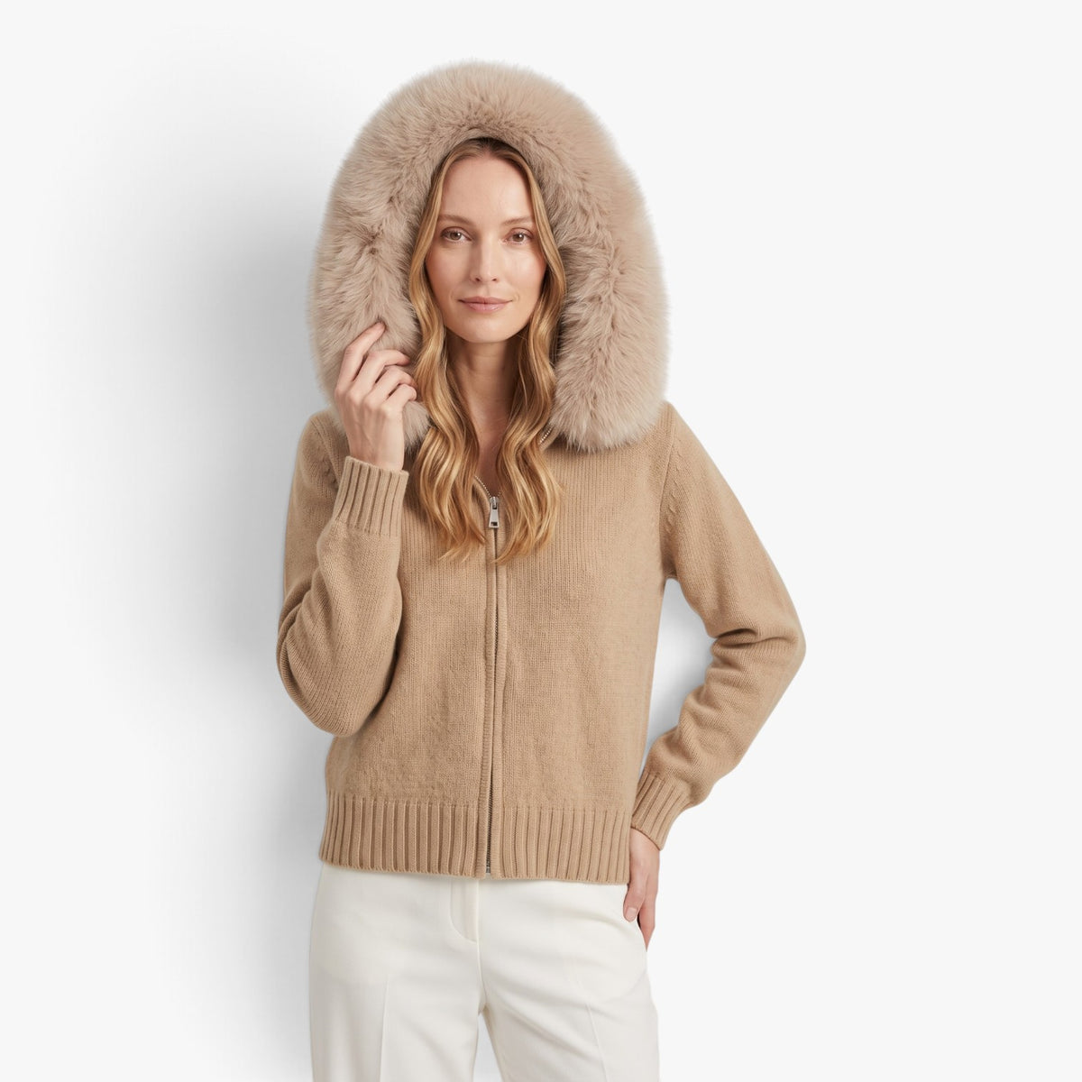 Old Fortune | Women's cardigan with a hood and fur trim