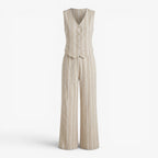 Old Fortune | Women's Linen Set with Vertical Stripes and Vest