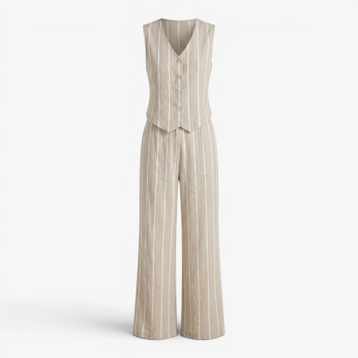 Old Fortune | Dames linnen set met verticale strepen en gilet  