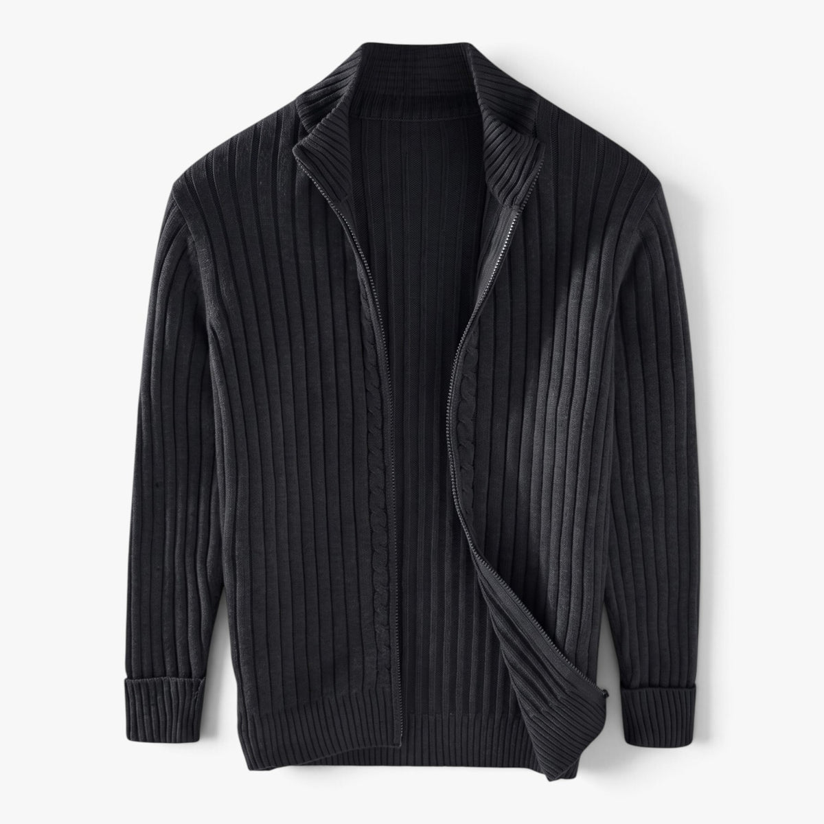 Old Fortune | Gerippte Herrenstrickjacke mit Reißverschluss