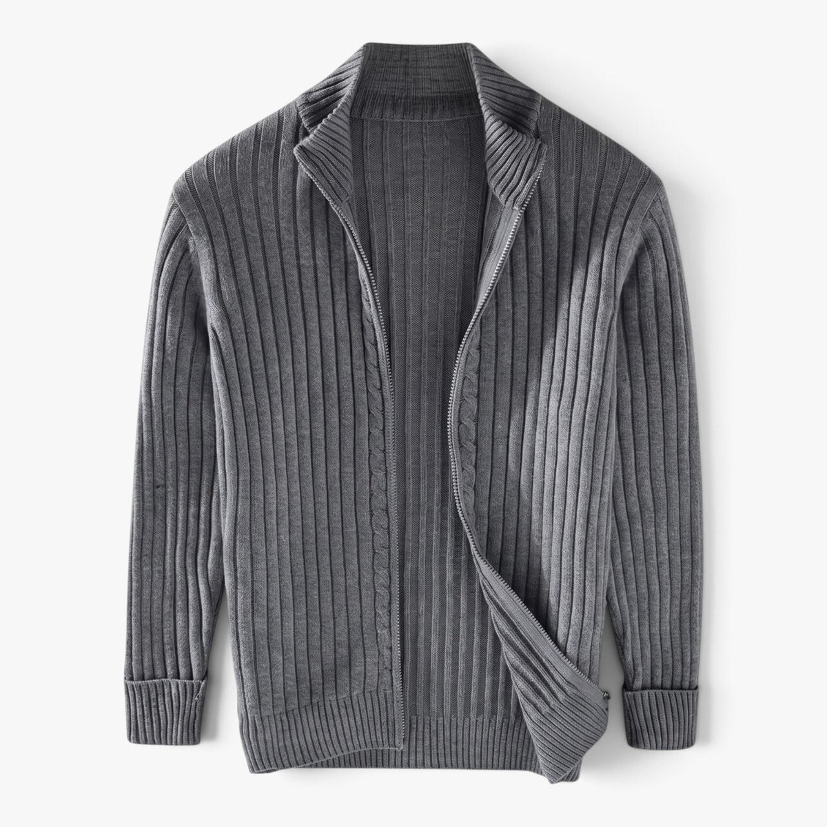 Old Fortune | Gerippte Herrenstrickjacke mit Reißverschluss