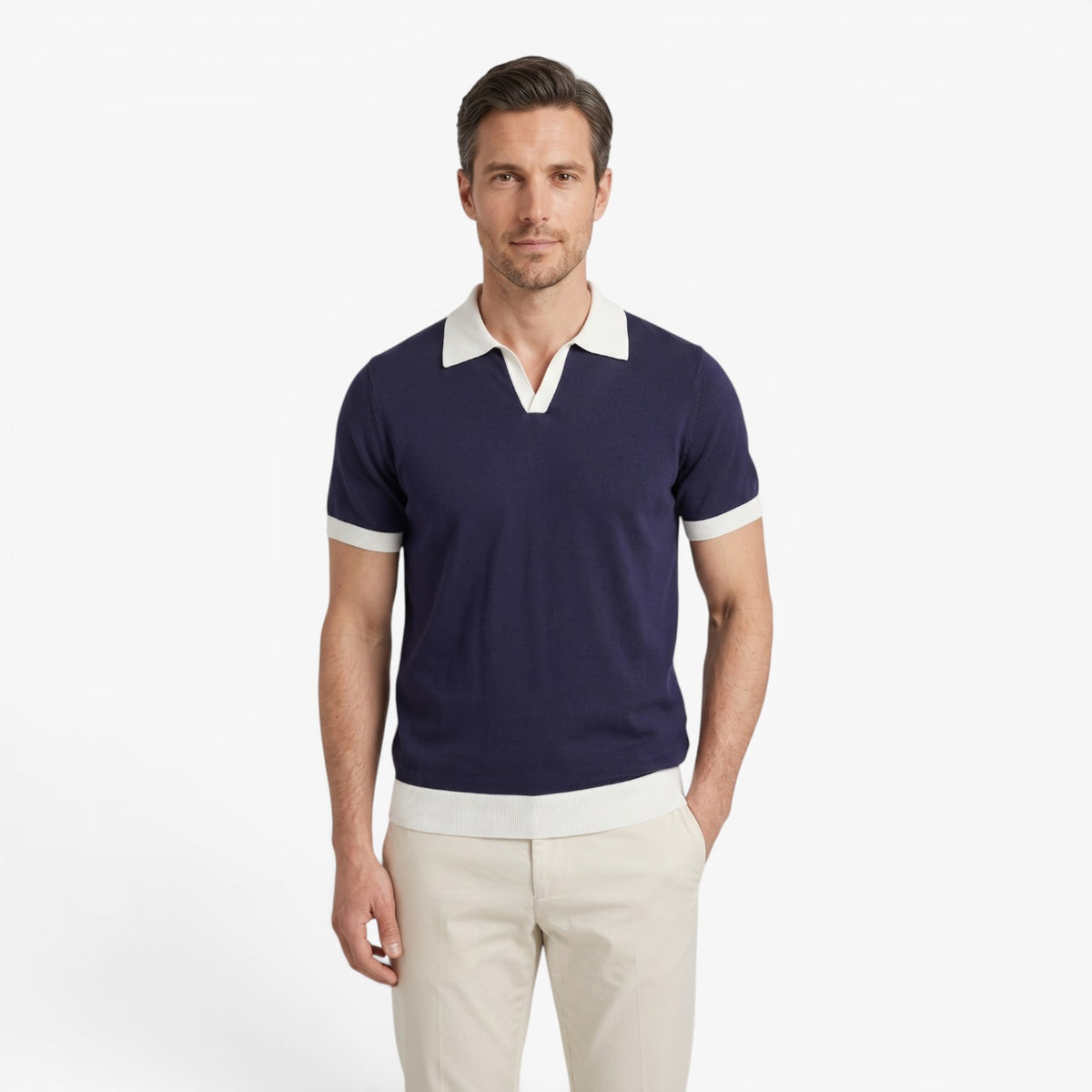 Old Fortune | Heren Polo Shirt van Gebreide Stof met Contrasterende Kraag