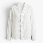 Old Fortune | Women's Blouse with Ruffle at the Neckline and Buttons