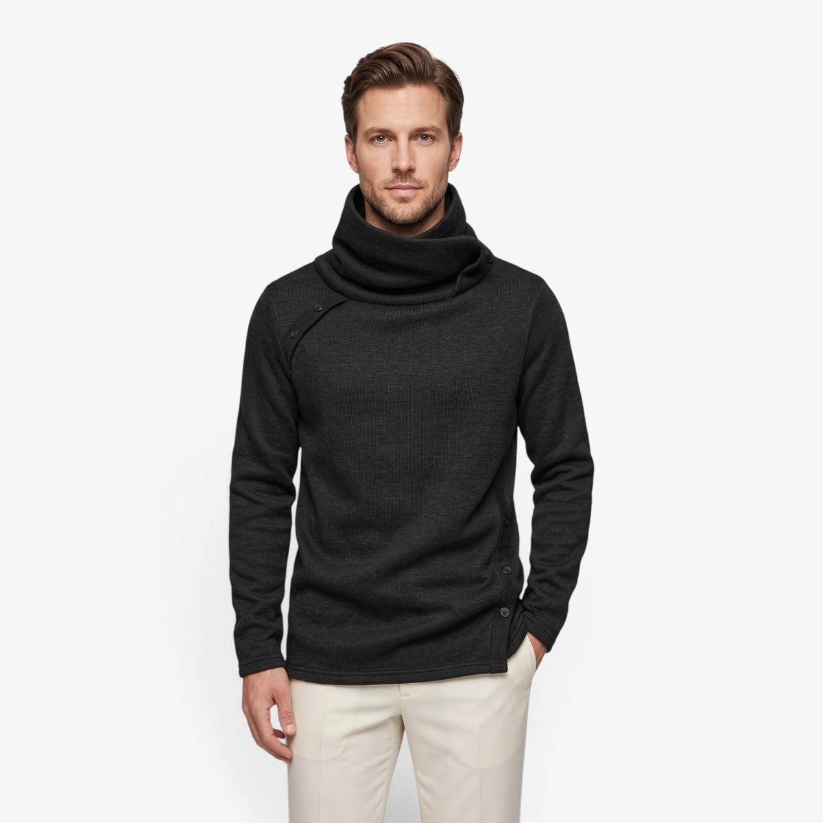Old Fortune | Herrenpullover mit hohem Kragen und Knöpfen
