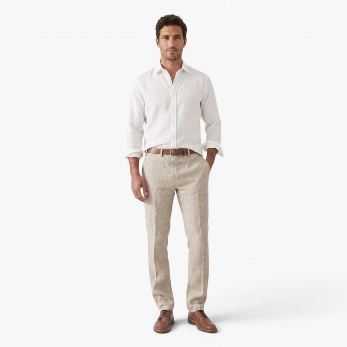 Old Fortune | Męskie Lniane Spodnie Regular Fit