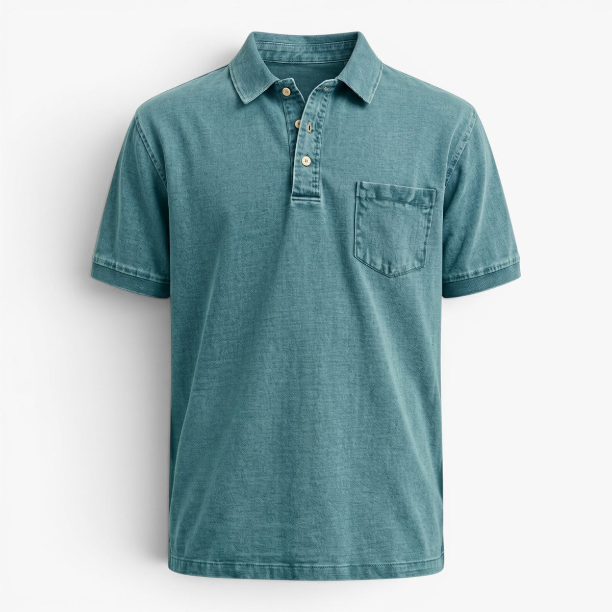 Old Fortune | Heren Polo met Verweerd Jeans Effect en Zakje