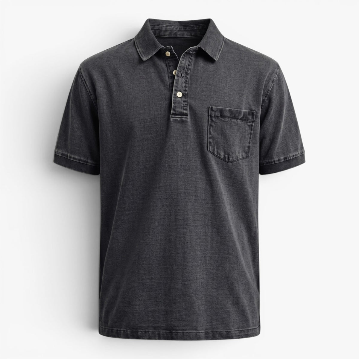 Old Fortune | Heren Polo met Verweerd Jeans Effect en Zakje