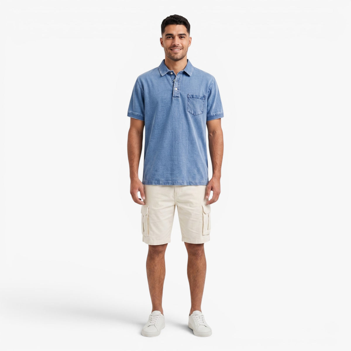 Old Fortune | Heren Polo met Verweerd Jeans Effect en Zakje