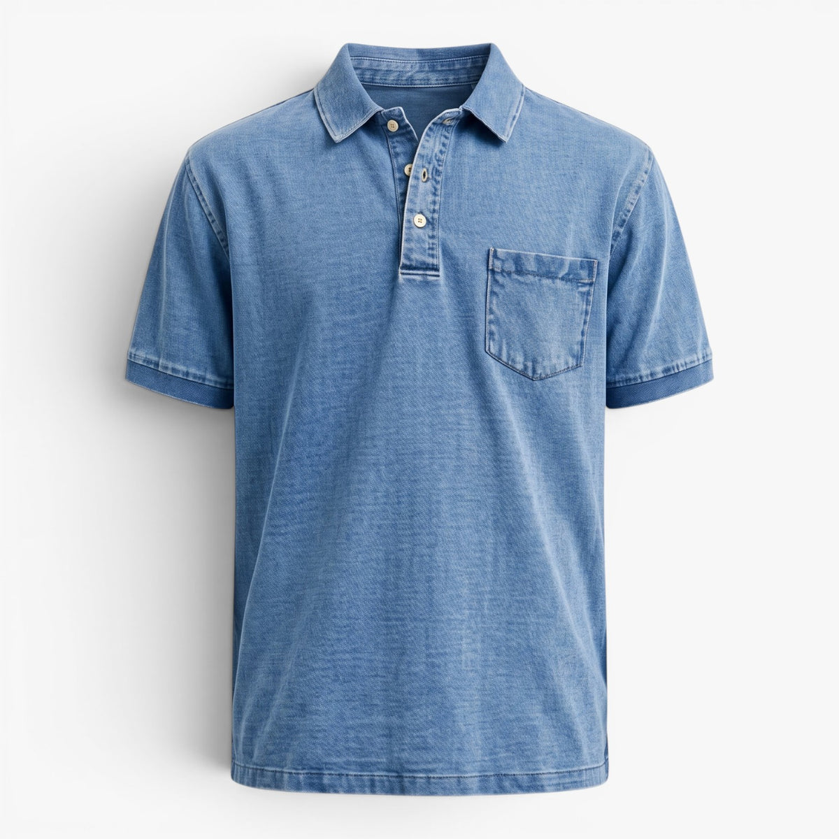 Old Fortune | Heren Polo met Verweerd Jeans Effect en Zakje