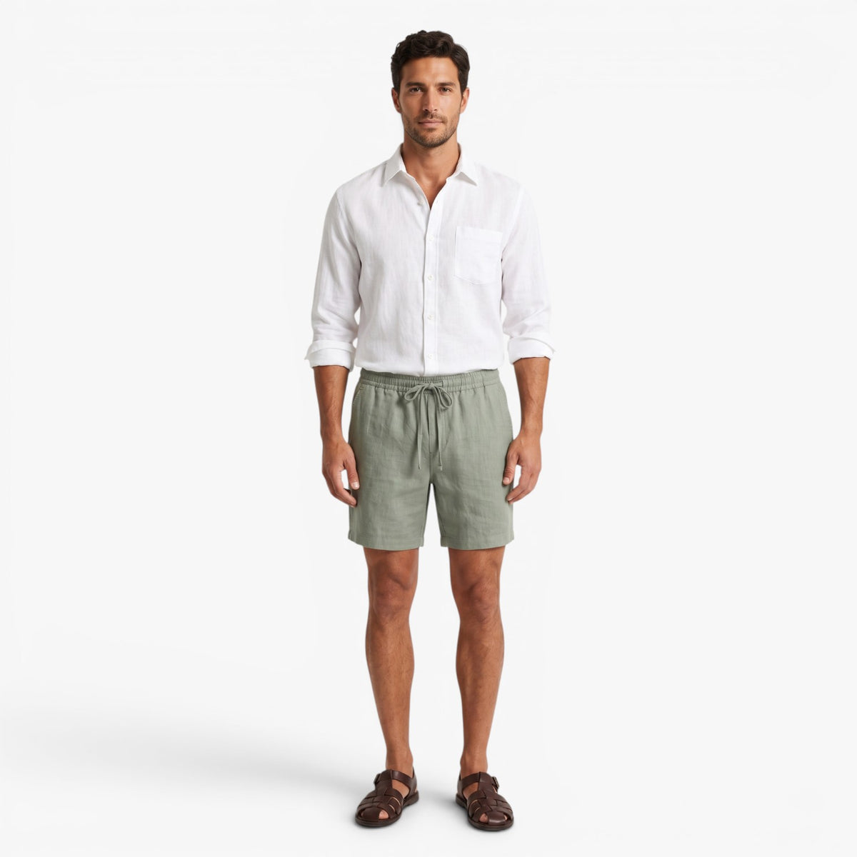 Old Fortune | Herren Leinen-Shorts Casual mit elastischem Bund und Kordelzug