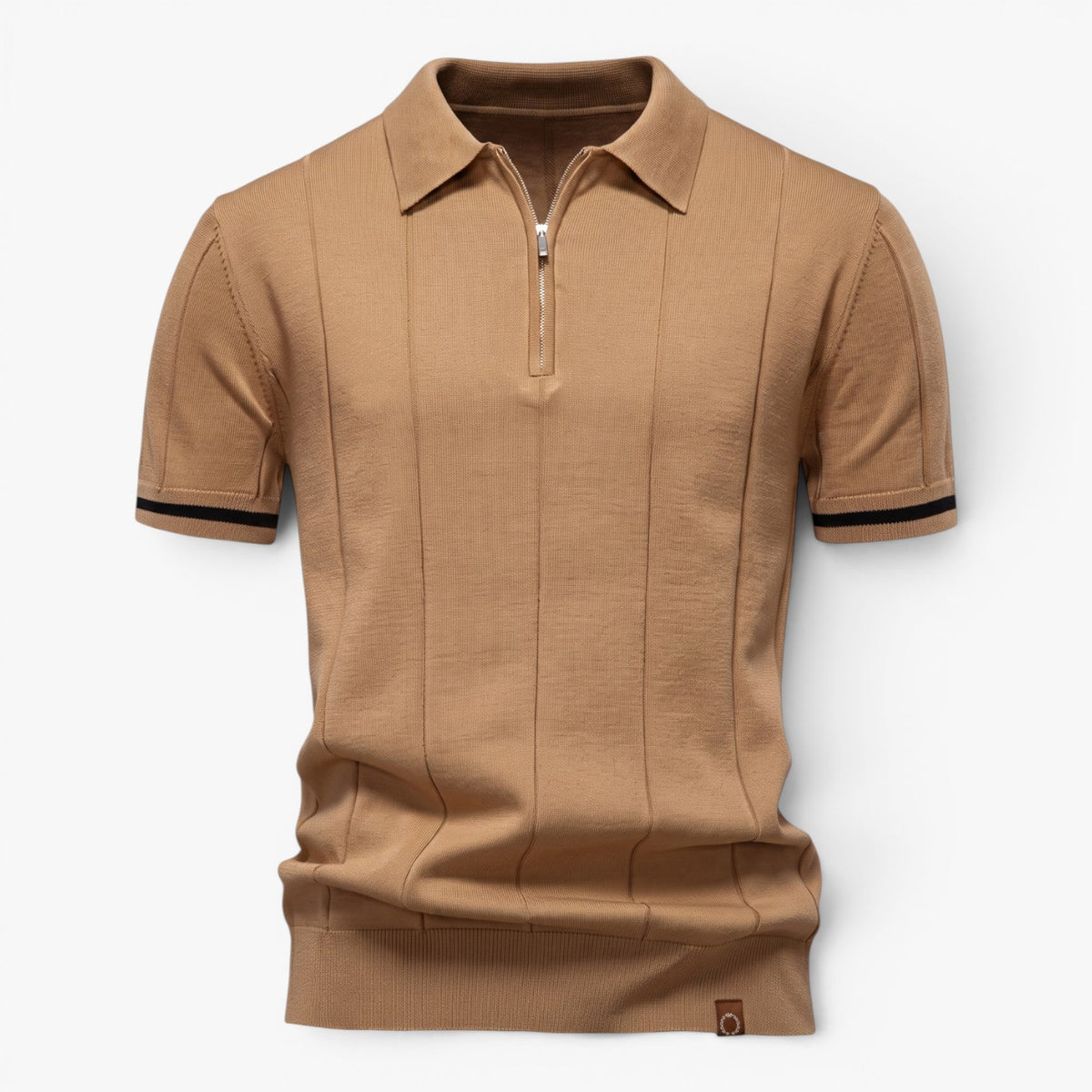 Old Fortune | Heren Polo Tricot Shirt met Rits en Geribbelde Structuur