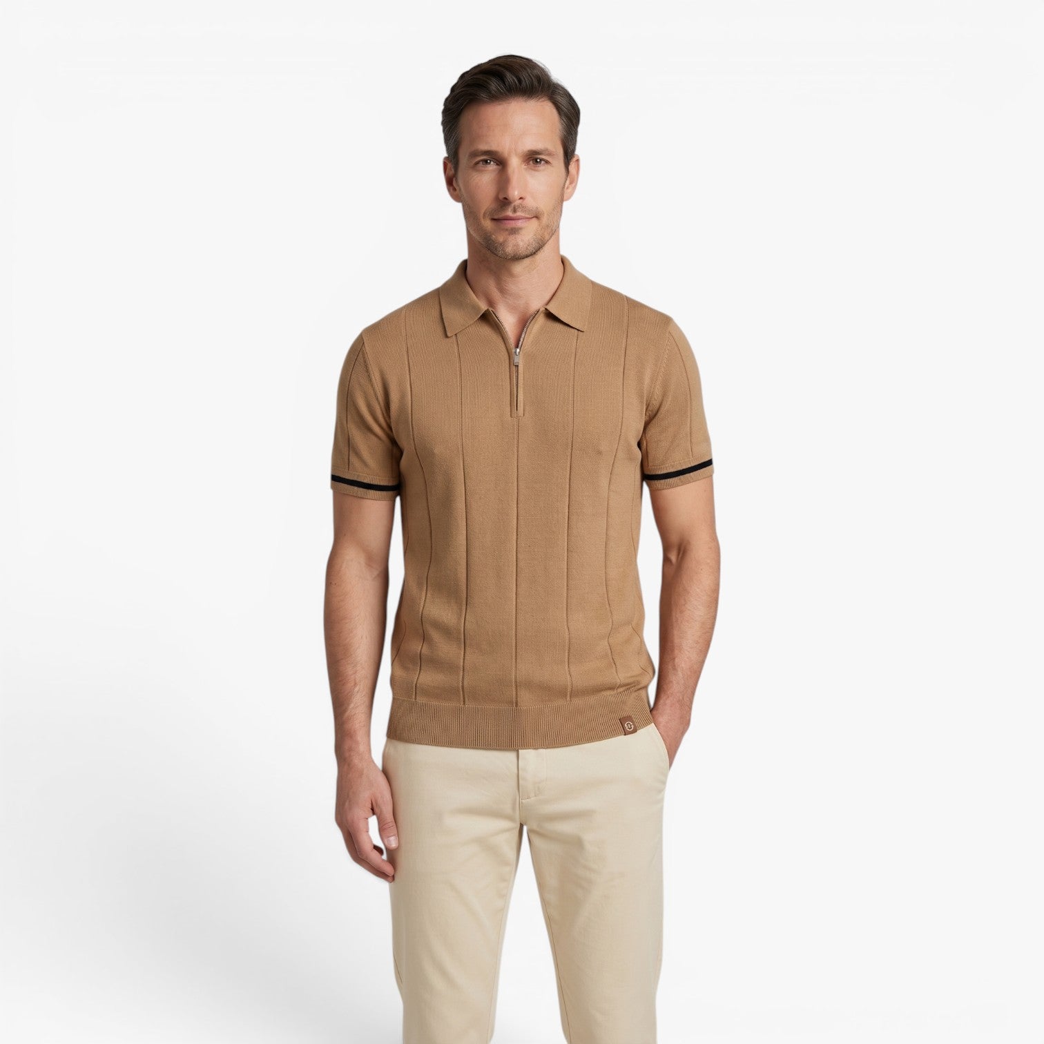 Old Fortune | Heren Polo Tricot Shirt met Rits en Geribbelde Structuur