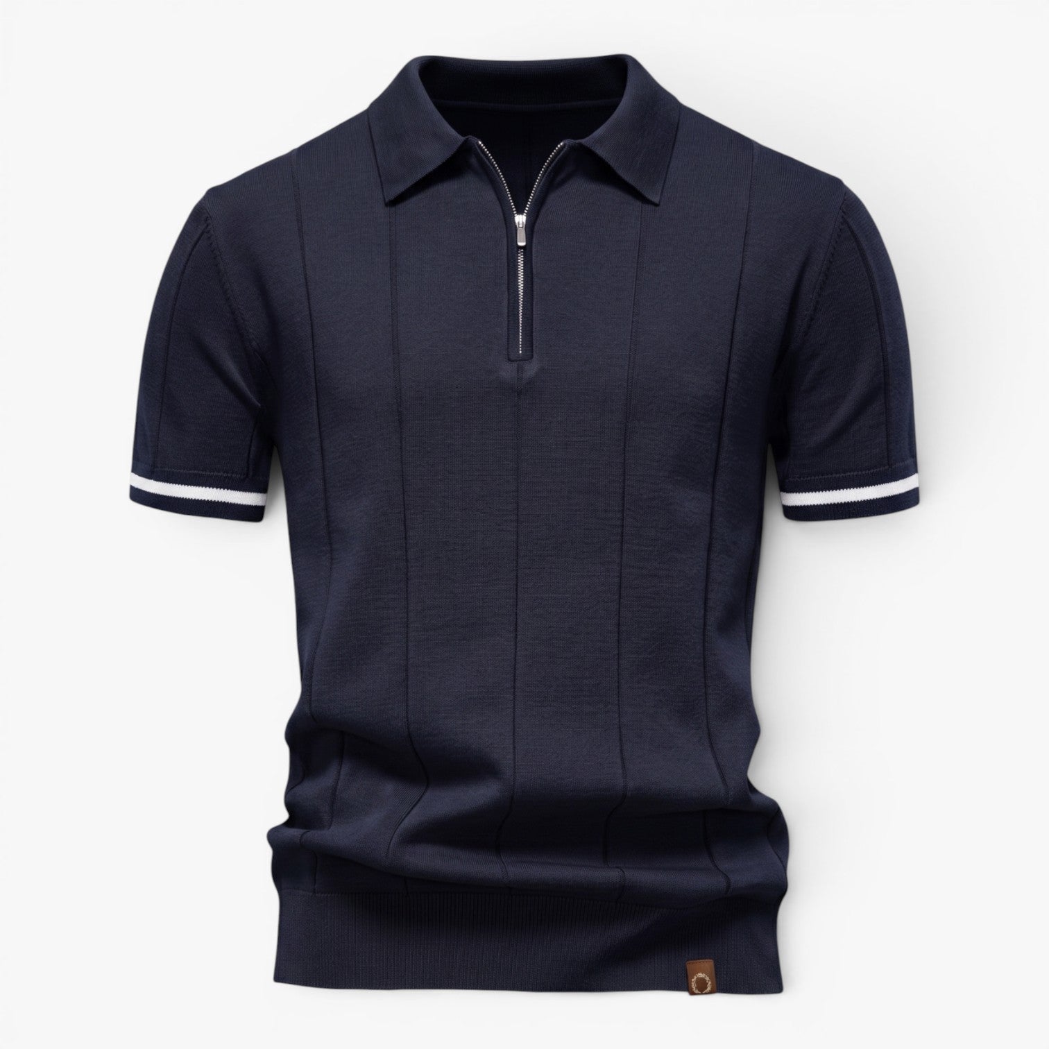 Old Fortune | Heren Polo Tricot Shirt met Rits en Geribbelde Structuur